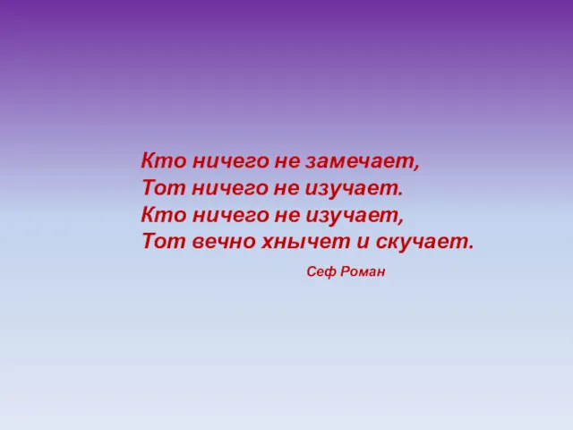 Кто ничего не замечает, Тот ничего не изучает. Кто ничего