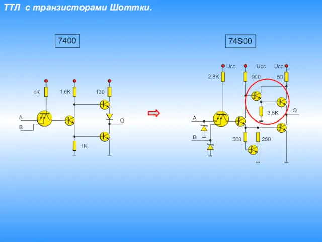 ТТЛ с транзисторами Шоттки. 7400 74S00