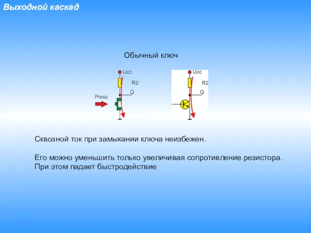 Выходной каскад Обычный ключ Сквозной ток при замыкании ключа неизбежен.