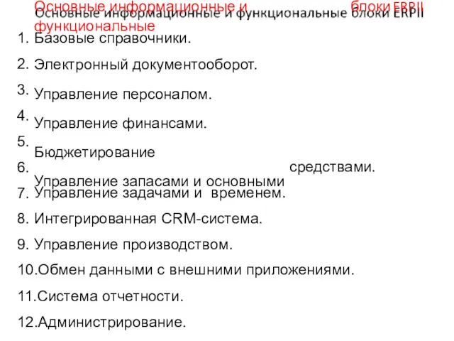 22 Основные информационные и функциональные блоки ERPII 1. 2. 3.