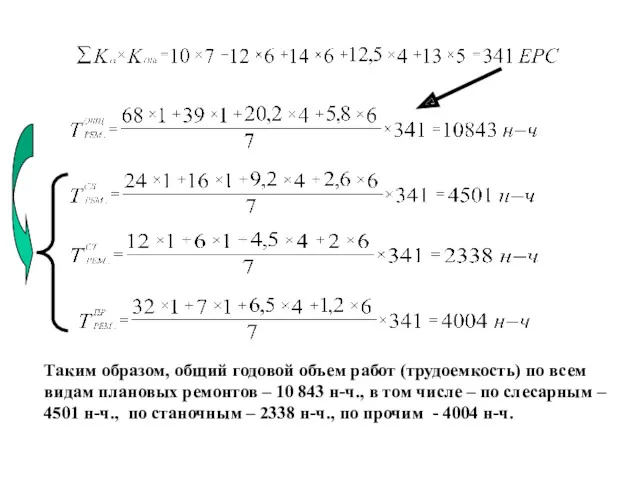 Таким образом, общий годовой объем работ (трудоемкость) по всем видам