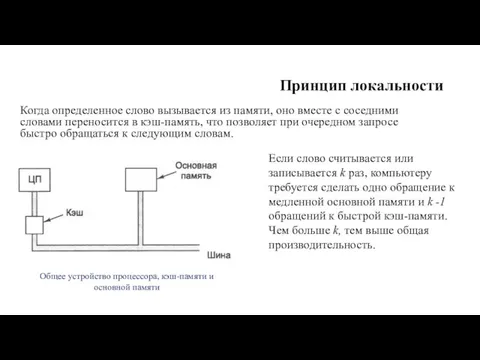 Принцип локальности Когда определенное слово вызывается из памяти, оно вместе