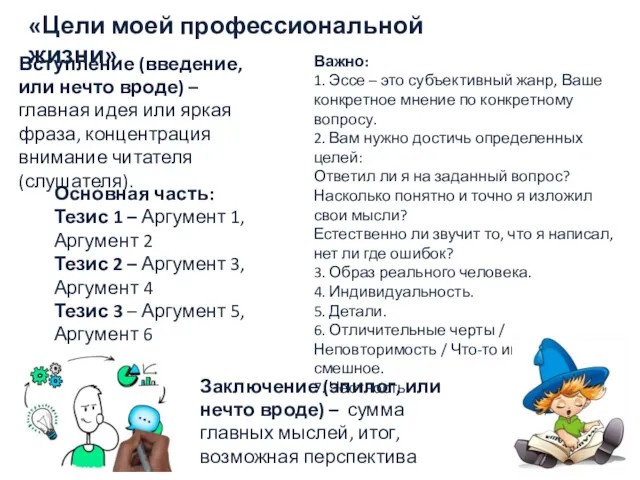 «Цели моей профессиональной жизни» Вступление (введение, или нечто вроде) –