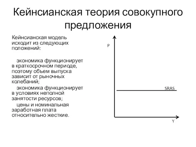 Кейнсианская теория совокупного предложения Кейнсианская модель исходит из следующих положений: