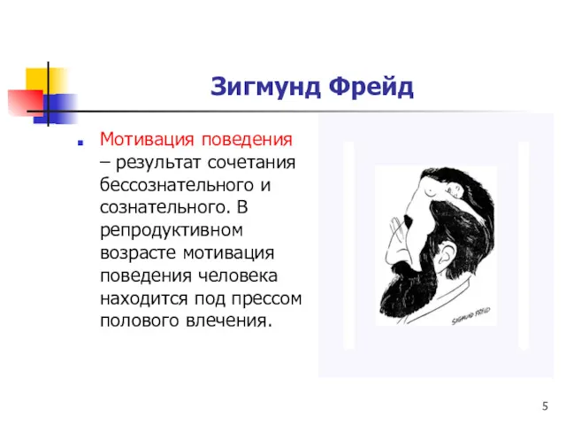 Зигмунд Фрейд Мотивация поведения – результат сочетания бессознательного и сознательного.