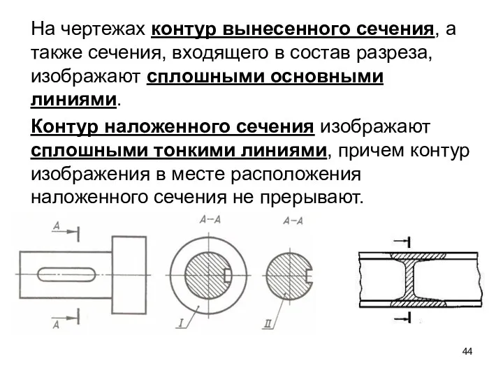 На чертежах контур вынесенного сечения, а также сечения, входящего в