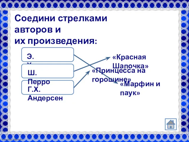 Соедини стрелками авторов и их произведения: «Красная Шапочка» «Принцесса на