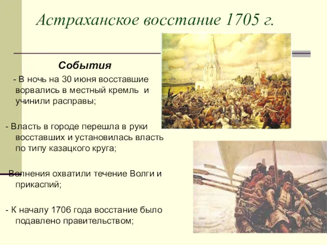 Астраханское восстание 1705 г. События - В ночь на 30