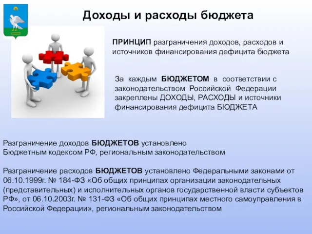 Разграничение доходов БЮДЖЕТОВ установлено Бюджетным кодексом РФ, региональным законодательством Разграничение