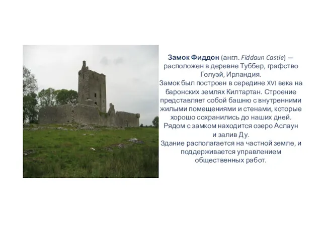 Замок Фиддон (англ. Fiddaun Castle) — расположен в деревне Туббер,