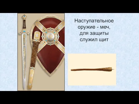 Наступательное оружие - меч, для защиты служил щит