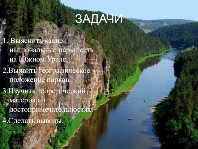 ЗАДАЧИ 1. Выяснить какие национальные парки есть на Южном Урале. 2.Выявить географическое положение