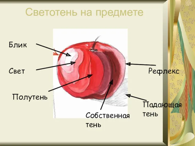 Светотень на предмете Блик Свет Полутень Собственная тень Рефлекс Падающая тень