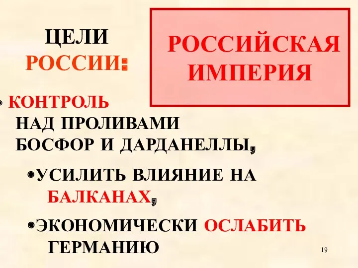 РОССИЙСКАЯ ИМПЕРИЯ ЦЕЛИ РОССИИ: КОНТРОЛЬ НАД ПРОЛИВАМИ БОСФОР И ДАРДАНЕЛЛЫ,