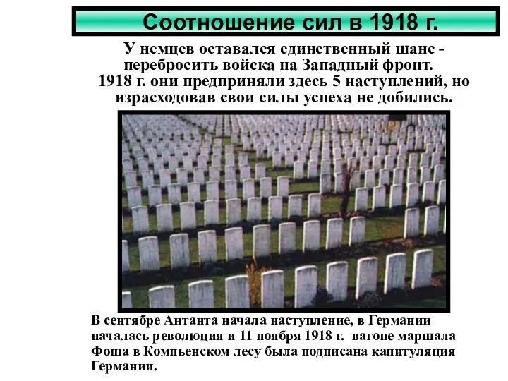 Соотношение сил в 1918 г. У немцев оставался единственный шанс