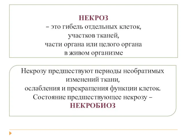 НЕКРОЗ – это гибель отдельных клеток, участков тканей, части органа