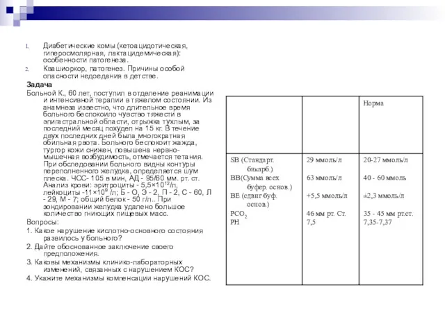 Билет № 10 Диабетические комы (кетоацидотическая, гиперосмолярная, лактацидемическая): особенности патогенеза.