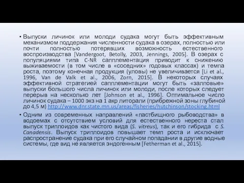 Выпуски личинок или молоди судака могут быть эффективным механизмом поддержания