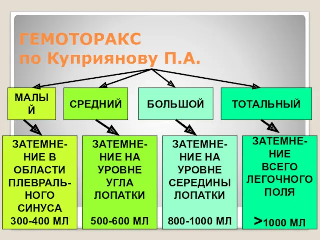 ГЕМОТОРАКС по Куприянову П.А. МАЛЫЙ СРЕДНИЙ БОЛЬШОЙ ТОТАЛЬНЫЙ ЗАТЕМНЕ- НИЕ