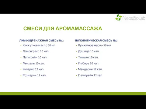 СМЕСИ ДЛЯ АРОМАМАССАЖА ЛИМФОДРЕНАЖНАЯ СМЕСЬ №2 Кунжутное масло 50 мл