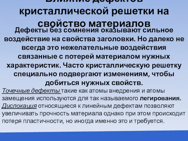 Влияние дефектов кристаллической решетки на свойство материалов Дефекты без сомнения