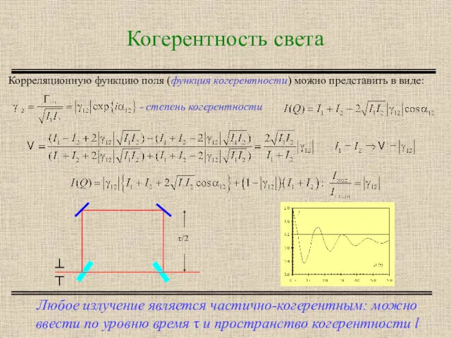 Когерентность света Любое излучение является частично-когерентным: можно ввести по уровню