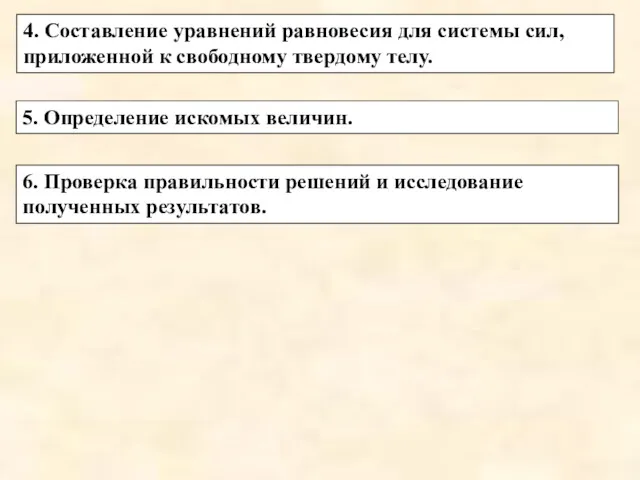 5. Определение искомых величин. 4. Составление уравнений равновесия для системы