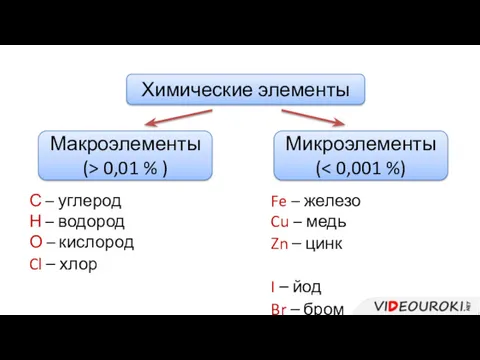 Химические элементы Макроэлементы (> 0,01 % ) Микроэлементы ( С