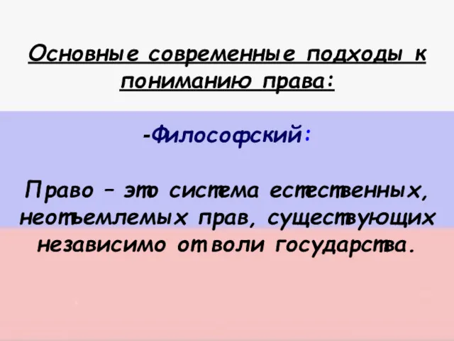 Основные современные подходы к пониманию права: -Философский: Право – это