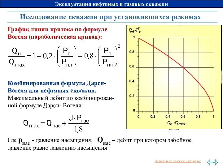 Исследование скважин при установившихся режимах Комбинированная формула Дарси- Вогеля для