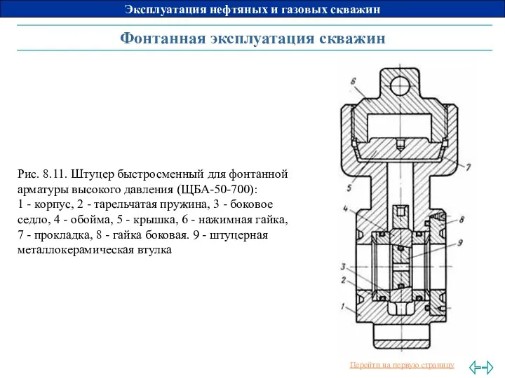 Фонтанная эксплуатация скважин Рис. 8.11. Штуцер быстросменный для фонтанной арматуры