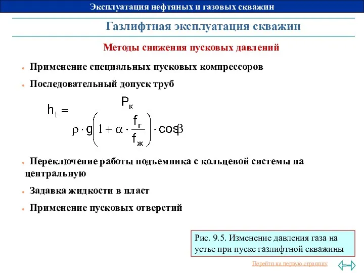 Газлифтная эксплуатация скважин Рис. 9.5. Изменение давления газа на устье