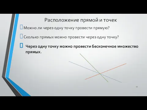 Расположение прямой и точек Можно ли через одну точку провести прямую? Сколько прямых