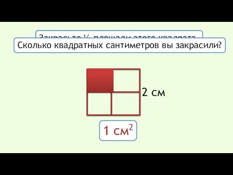 Начертите квадрат со стороной 2 см. 2 см Закрасьте ¼