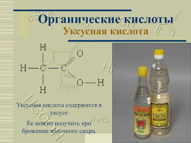 Москва 2002 Органические кислоты Уксусная кислота Уксусная кислота содержится в