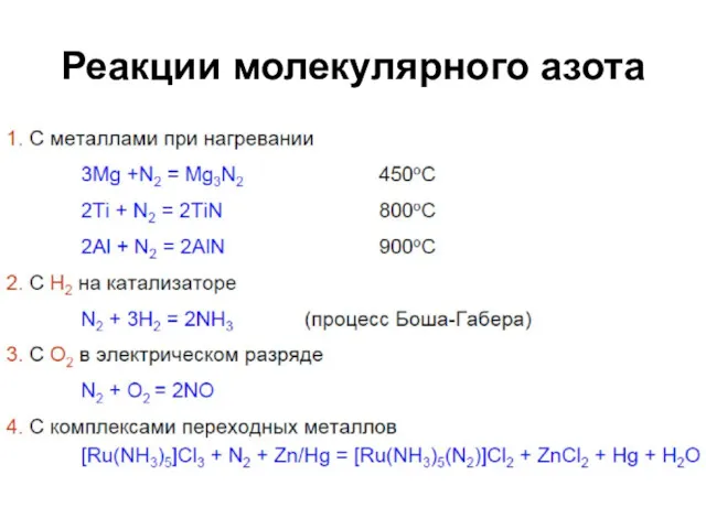 Реакции молекулярного азота