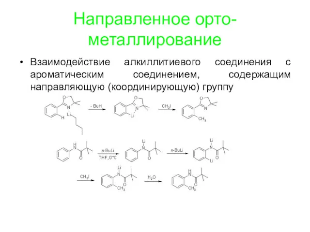 Направленное орто-металлирование Взаимодействие алкиллитиевого соединения с ароматическим соединением, содержащим направляющую (координирующую) группу