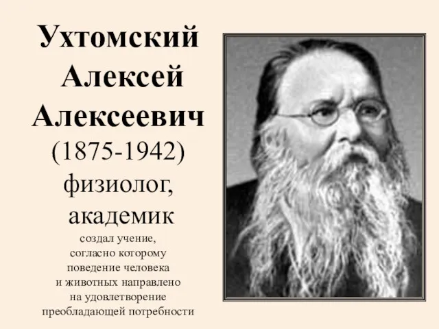 Ухтомский Алексей Алексеевич (1875-1942) физиолог, академик создал учение, согласно которому