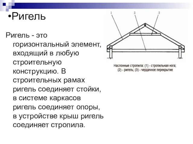 Ригель Ригель - это горизонтальный элемент, входящий в любую строительную