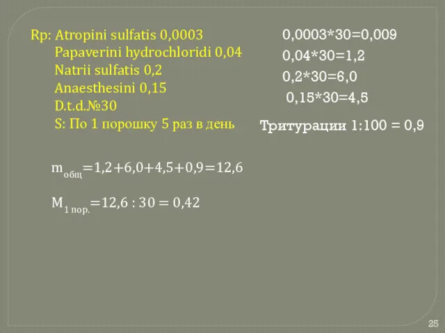 Rp: Atropini sulfatis 0,0003 Papaverini hydrochloridi 0,04 Natrii sulfatis 0,2