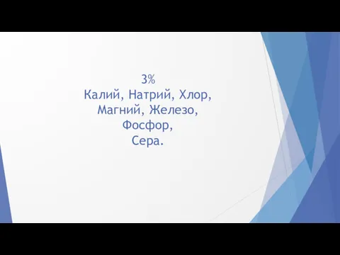 3% Калий, Натрий, Хлор, Магний, Железо, Фосфор, Сера.