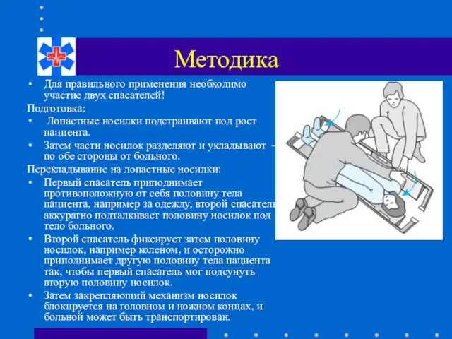 Методика Для правильного применения необходимо участие двух спасателей! Подготовка: Лопастные