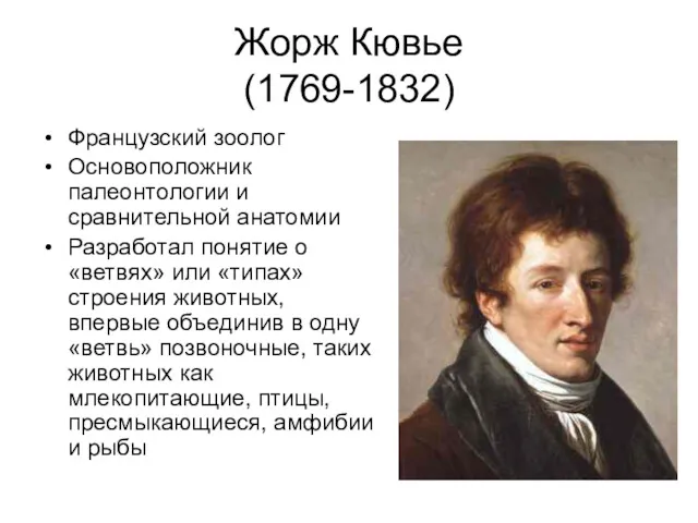 Жорж Кювье (1769-1832) Французский зоолог Основоположник палеонтологии и сравнительной анатомии