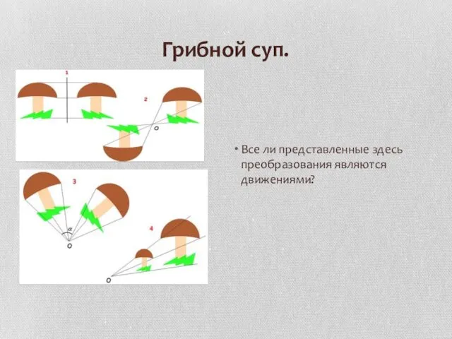 Грибной суп. Все ли представленные здесь преобразования являются движениями?