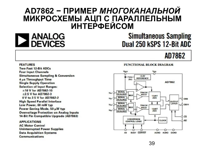 AD7862 − ПРИМЕР МНОГОКАНАЛЬНОЙ МИКРОСХЕМЫ АЦП С ПАРАЛЛЕЛЬНЫМ ИНТЕРФЕЙСОМ