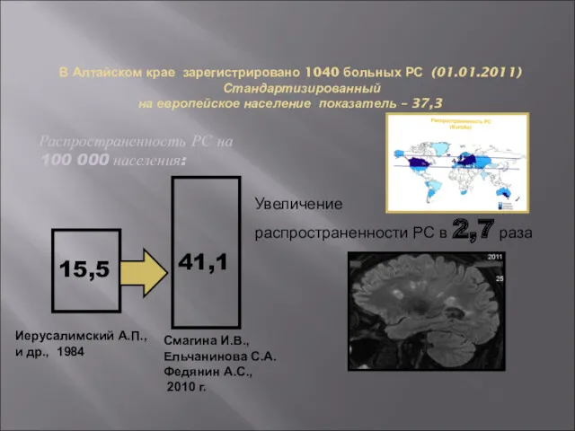 В Алтайском крае зарегистрировано 1040 больных РС (01.01.2011) Стандартизированный на