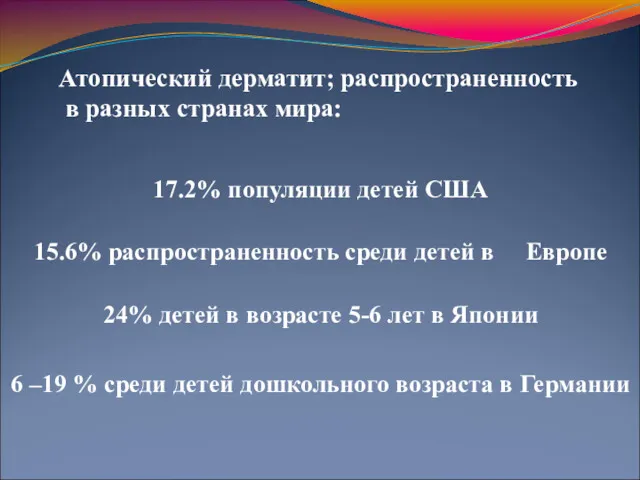 Атопический дерматит; распространенность в разных странах мира: 17.2% популяции детей