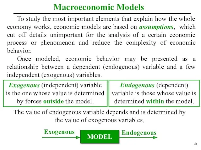 Exogenous The value of endogenous variable depends and is determined