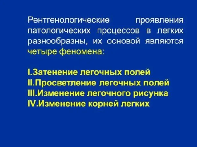 Рентгенологические проявления патологических процессов в легких