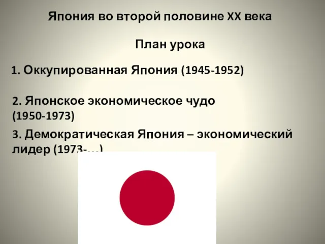 Япония во второй половине XX века План урока 1. Оккупированная